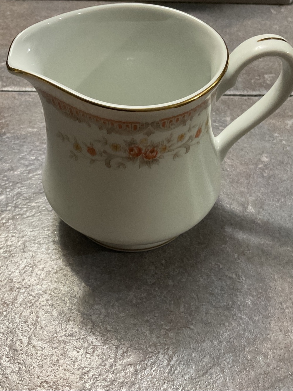 White Porcelain Creamer with Peach Floral Band and Gold Trim made in Japan
